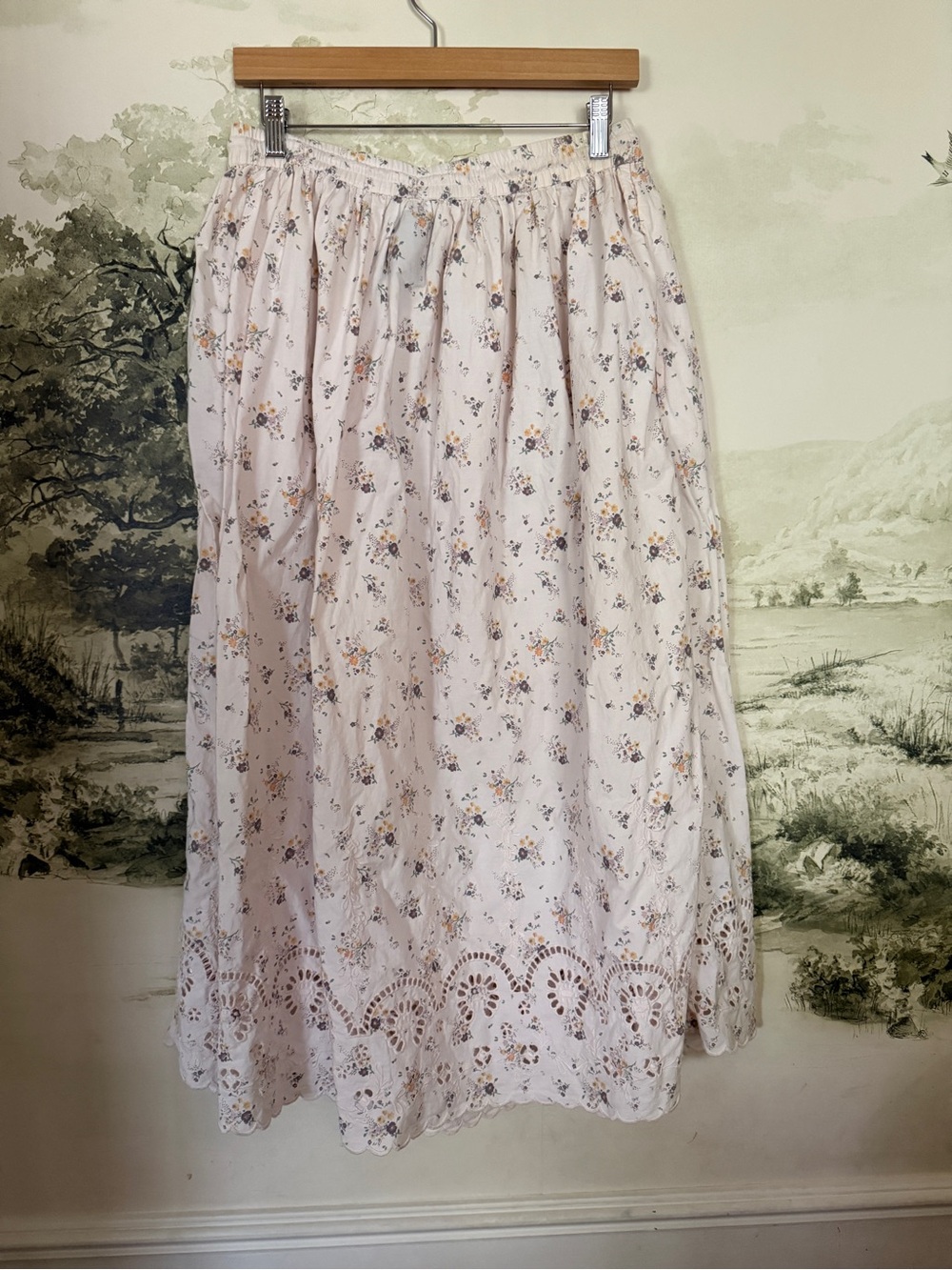 Women's Floral Eyelet Hem Midi Skirt - Soft White - Picture 5 of 5